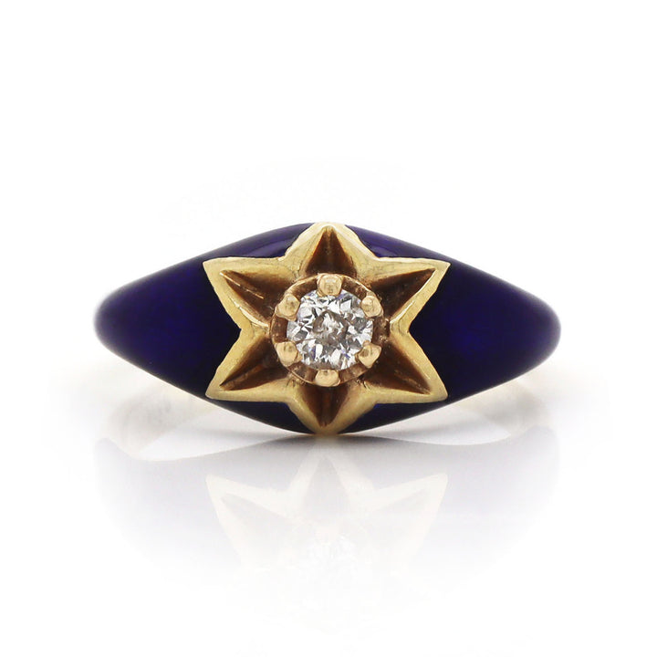 14CT Yellow Gold Victorian Blue Enamel And Diamond Ring