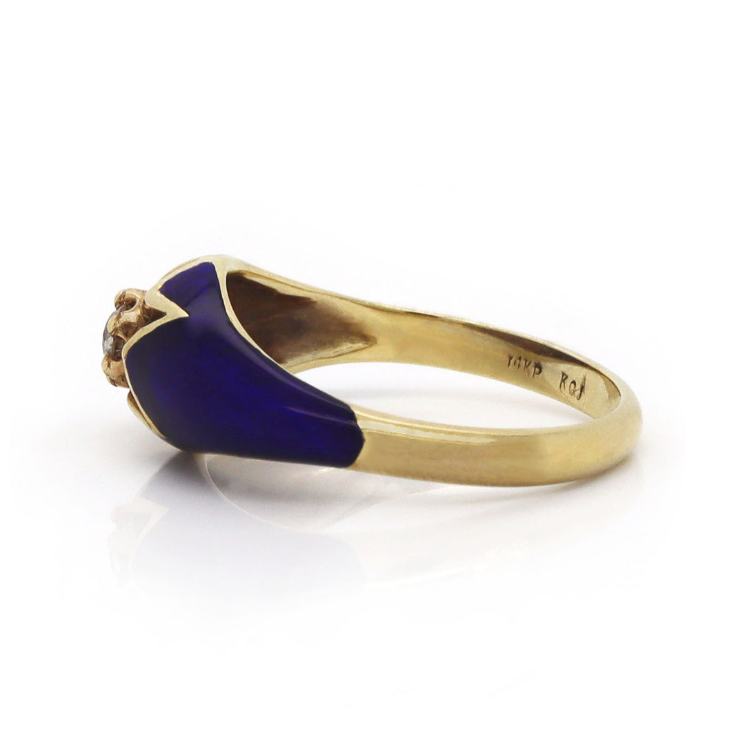 14CT Yellow Gold Victorian Blue Enamel And Diamond Ring