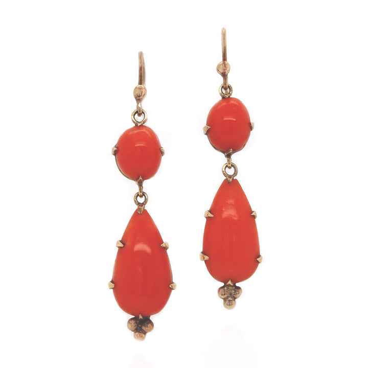 9CT Rose Gold C.1980s Victorian Coral Drop Earrings