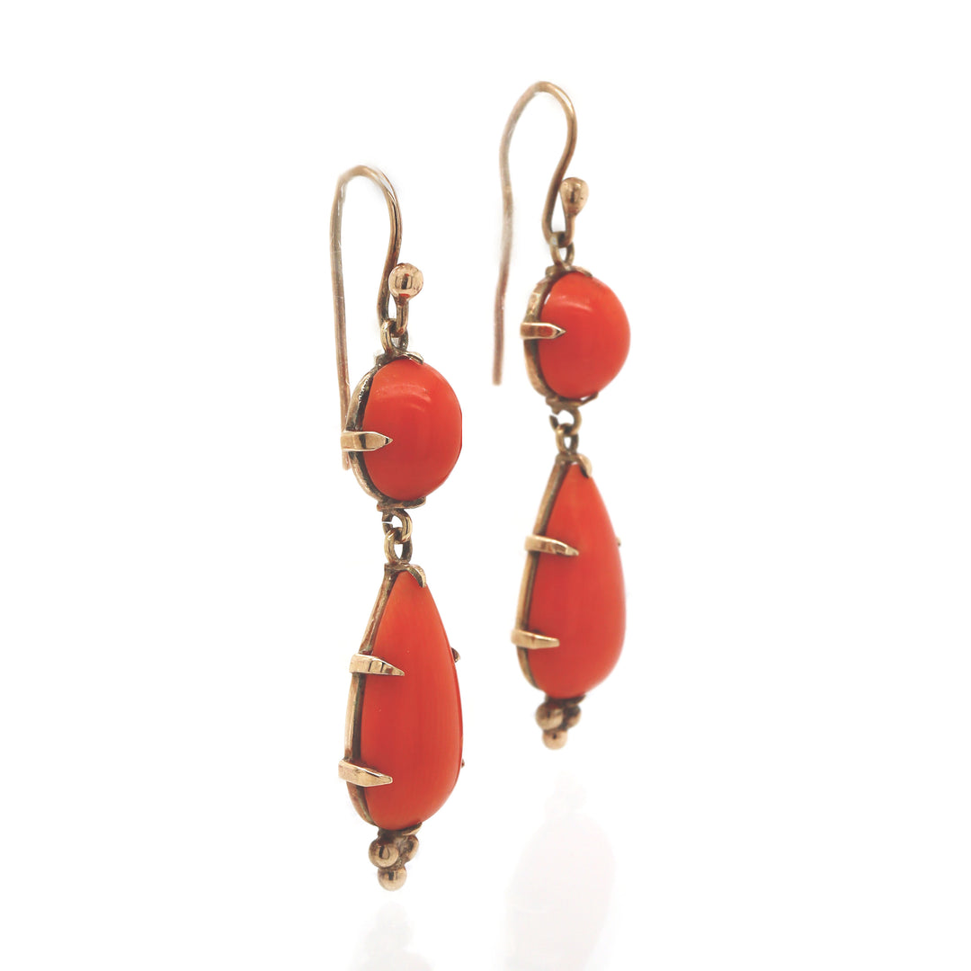 9CT Rose Gold C.1980s Victorian Coral Drop Earrings