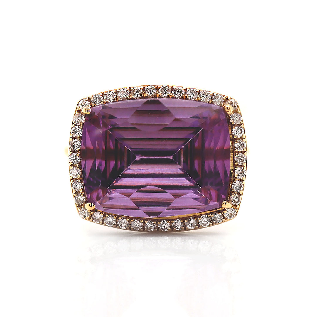 18CT Yellow Gold Amethyst & Diamond Cocktail Ring