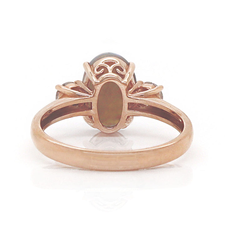 14CT Rose Gold Australian Opal And Diamond Trilogy Ring