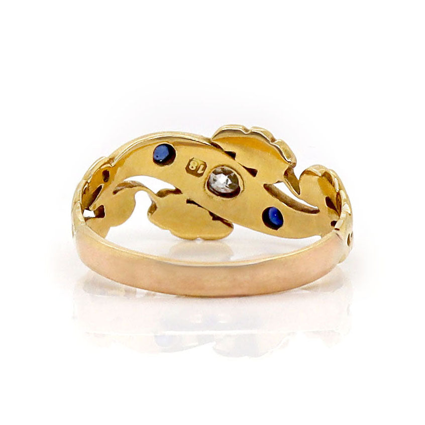 18CT Yellow Gold Antique Sapphire, Pearl and Diamond Ring