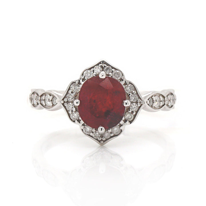 14CT White Gold No Heat Ruby And Diamond Dress Ring