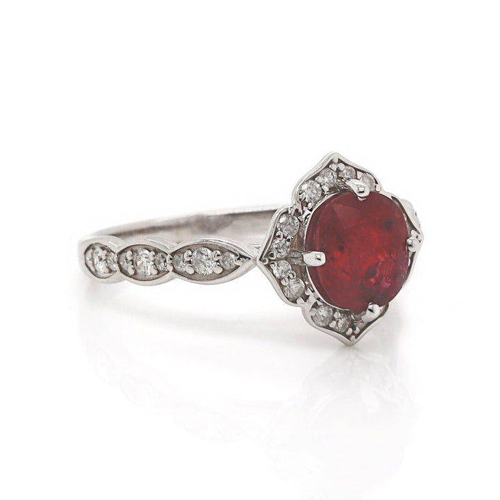 14CT White Gold No Heat Ruby And Diamond Dress Ring