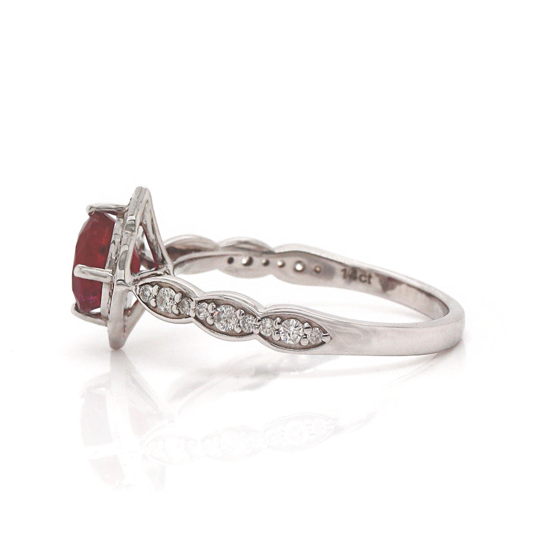 14CT White Gold No Heat Ruby And Diamond Dress Ring