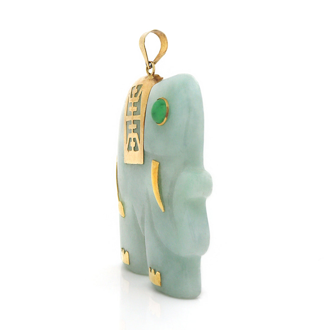 14CT Yellow Gold Elephant Figure Jadeite Jade Pendant