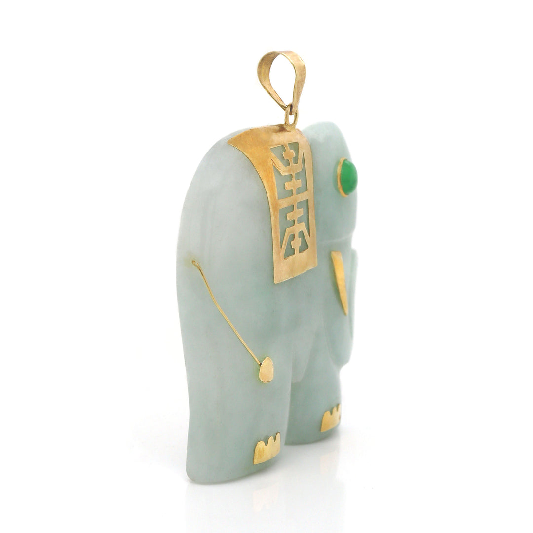 14CT Yellow Gold Elephant Figure Jadeite Jade Pendant