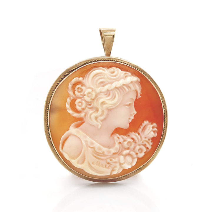 9CT Yellow Gold Female Figure Cameo Antique Convertible Pendant Brooch