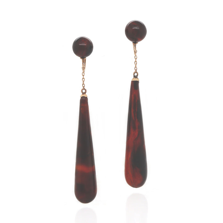 9CT Rose Gold Victorian Tortoise Shell Drop Earrings