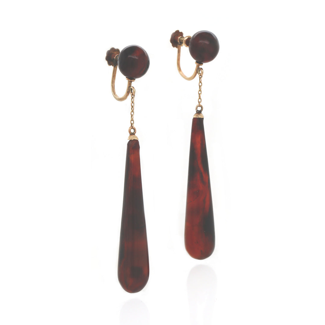 9CT Rose Gold Victorian Tortoise Shell Drop Earrings