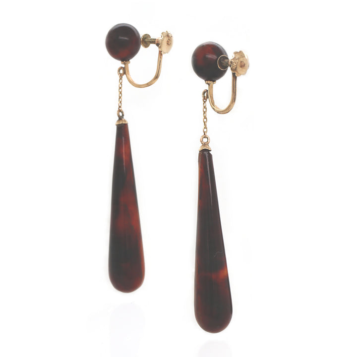 9CT Rose Gold Victorian Tortoise Shell Drop Earrings