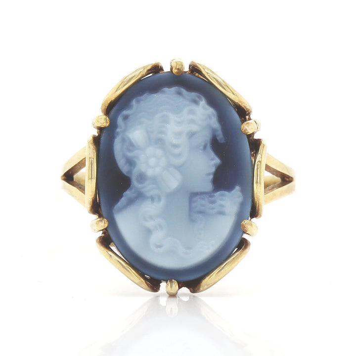 9CT Yellow Gold Lady Figure Agate Cameo Dress Ring