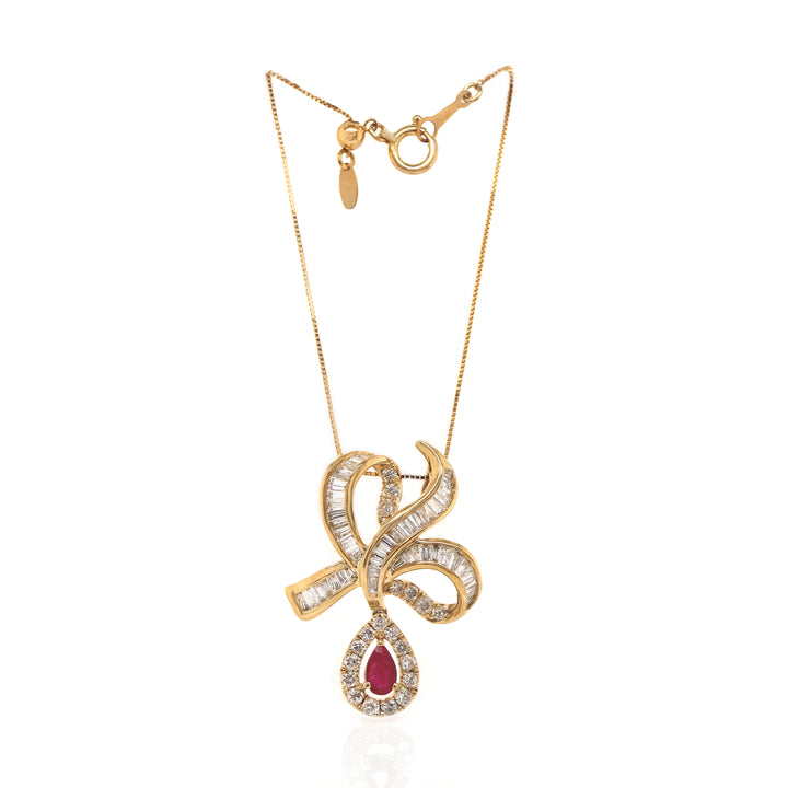 18CT Yellow Gold Ruby And Diamond Pendant With Necklace