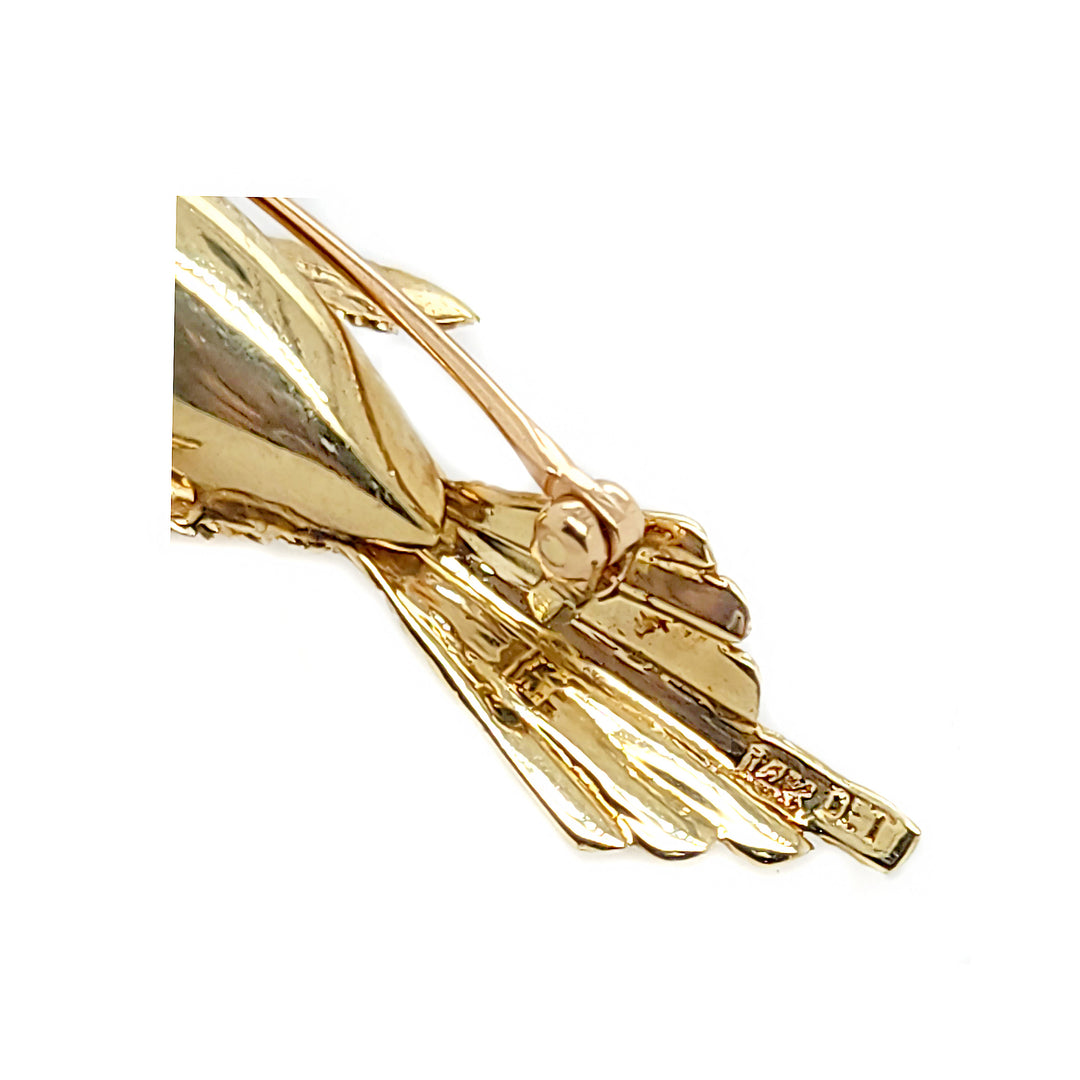 14CT Yellow Gold Emerald And Pearl Bird Brooch By David Trabich