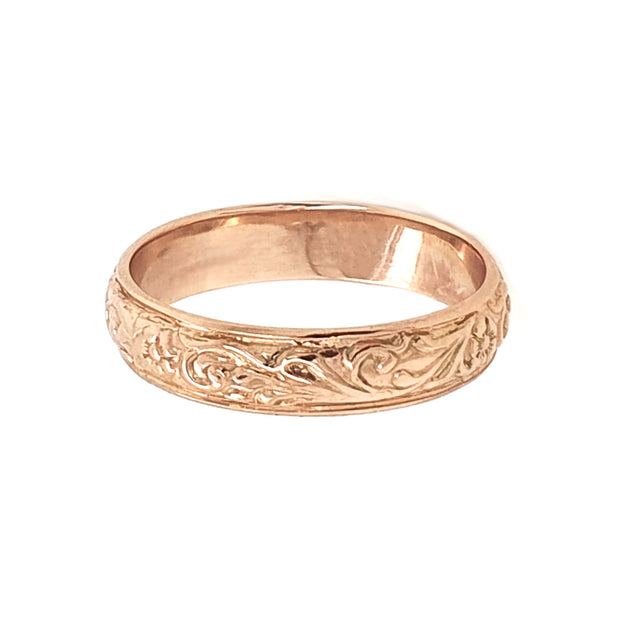 Vintage Floral Engraved 9ct Rose Gold Wedding Ring Size K / 