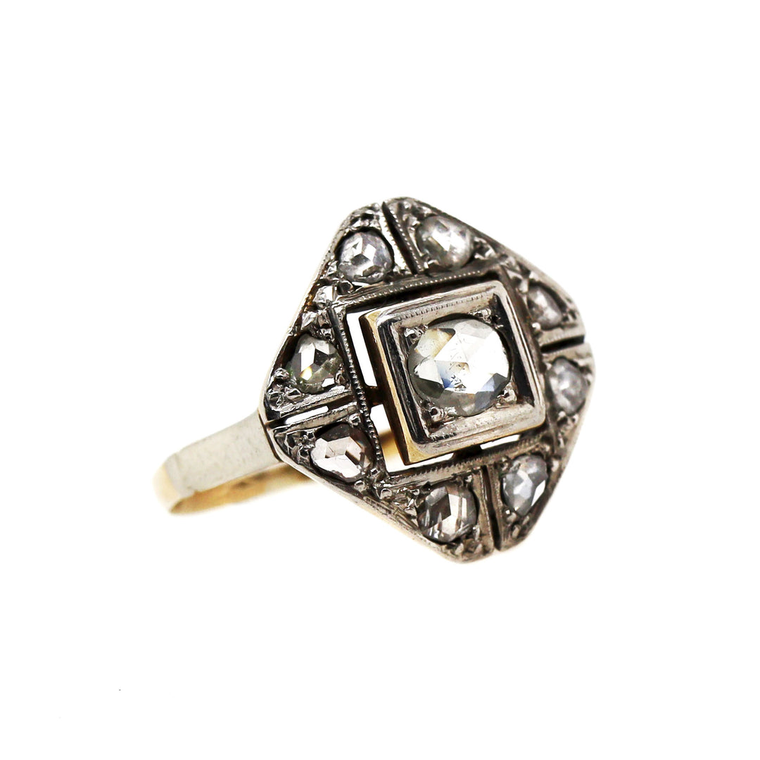 14CT Yellow & White Gold Antique Rose Cut Diamond Ring