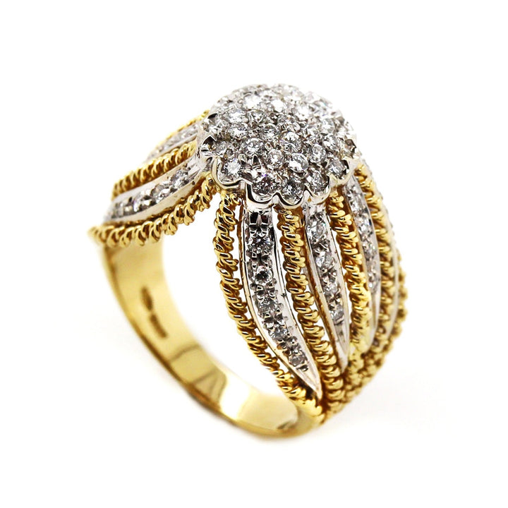 18CT Yellow And White Gold Art Deco Dome Diamond Cocktail Ring