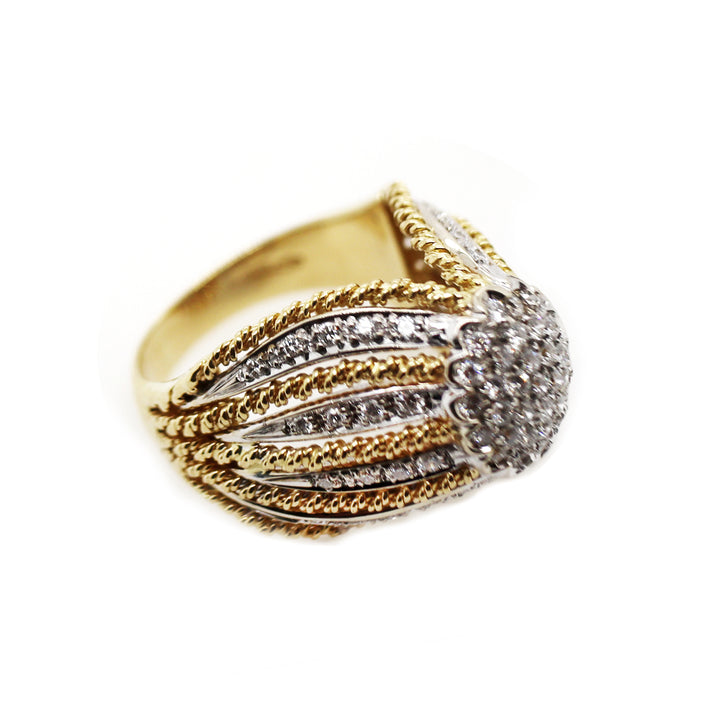 18CT Yellow And White Gold Art Deco Dome Diamond Cocktail Ring