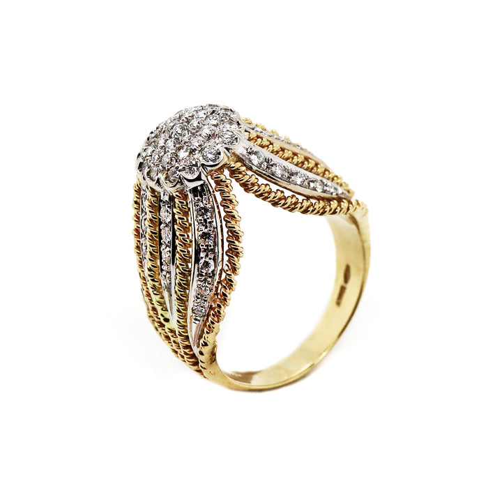 18CT Yellow And White Gold Art Deco Dome Diamond Cocktail Ring