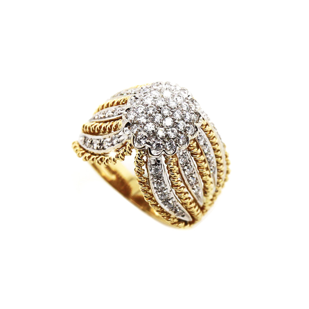 18CT Yellow And White Gold Art Deco Dome Diamond Cocktail Ring