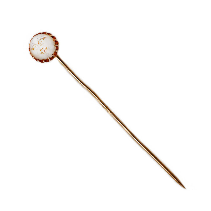 9CT Yellow Gold Moonstone Man In The Moon Stick Pin