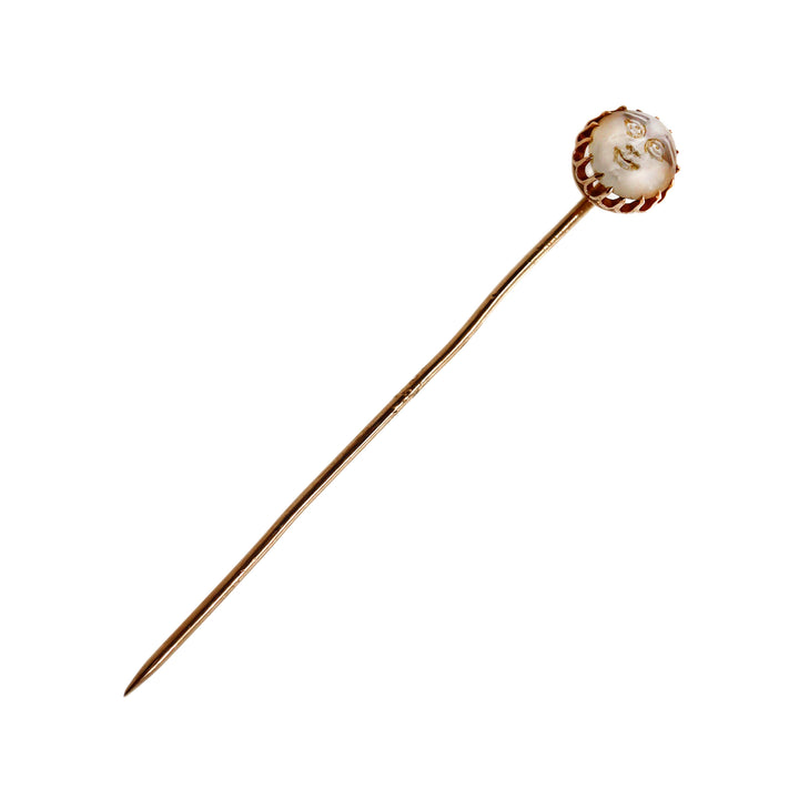 9CT Yellow Gold Moonstone Man In The Moon Stick Pin