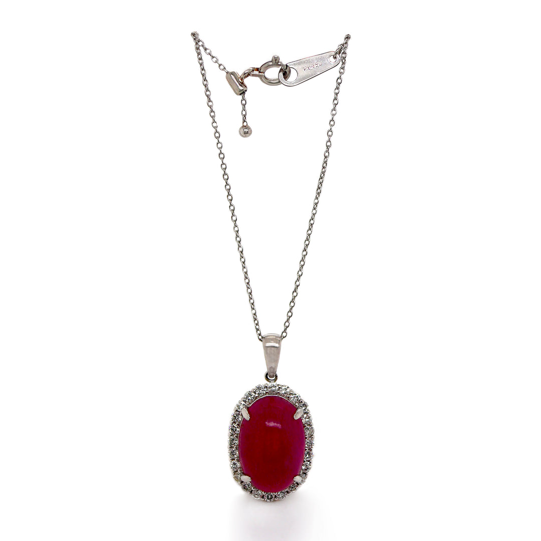 Platinum Myanmar Ruby And Diamond Pendant With Necklace