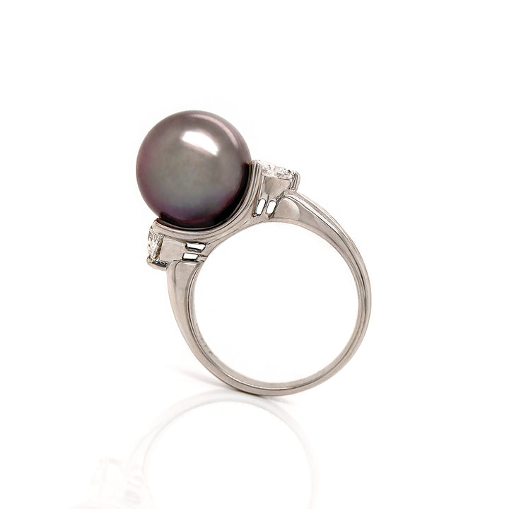 Platinum Tahitian Pearl And Diamond Trilogy Ring