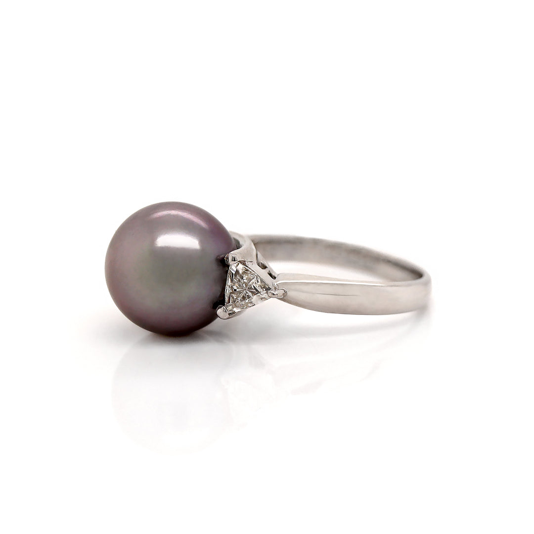 Platinum Tahitian Pearl And Diamond Trilogy Ring