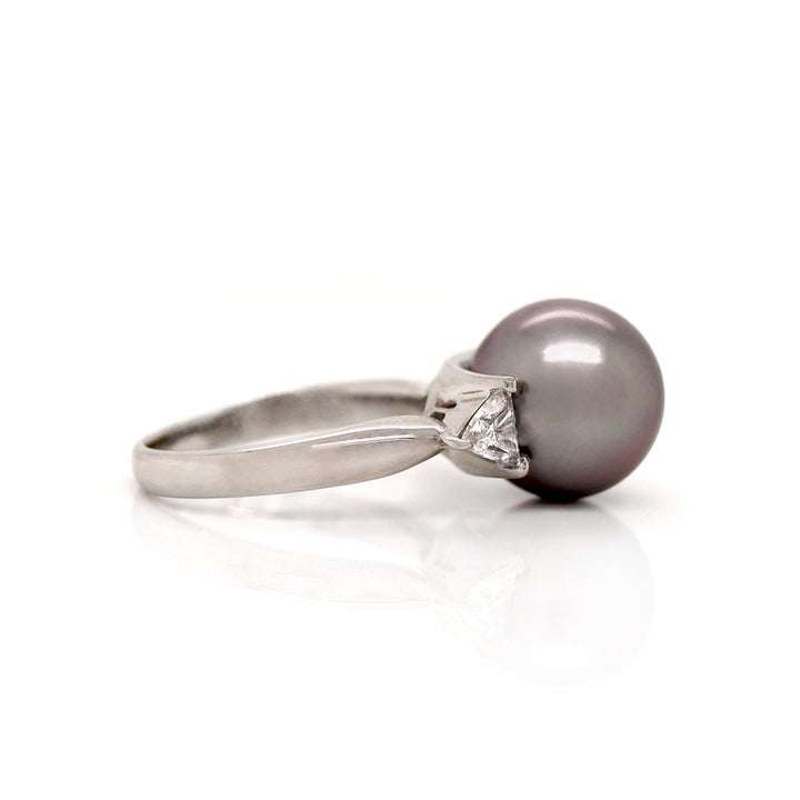 Platinum Tahitian Pearl And Diamond Trilogy Ring