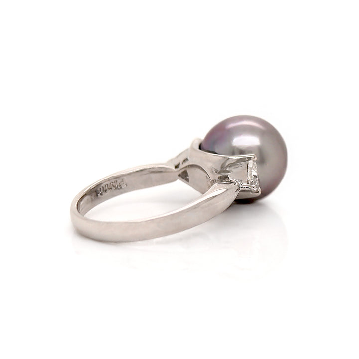 Platinum Tahitian Pearl And Diamond Trilogy Ring