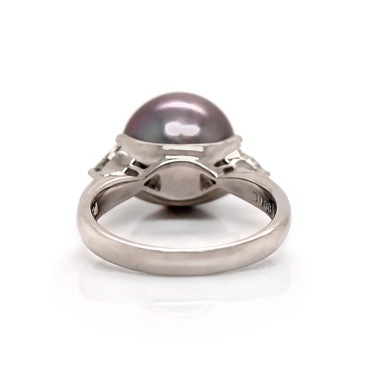 Platinum Tahitian Pearl And Diamond Trilogy Ring