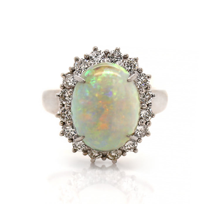 Platinum PT900 Australian Opal And Diamond Dress Ring