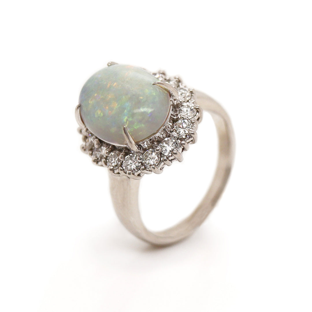 Platinum PT900 Australian Opal And Diamond Dress Ring