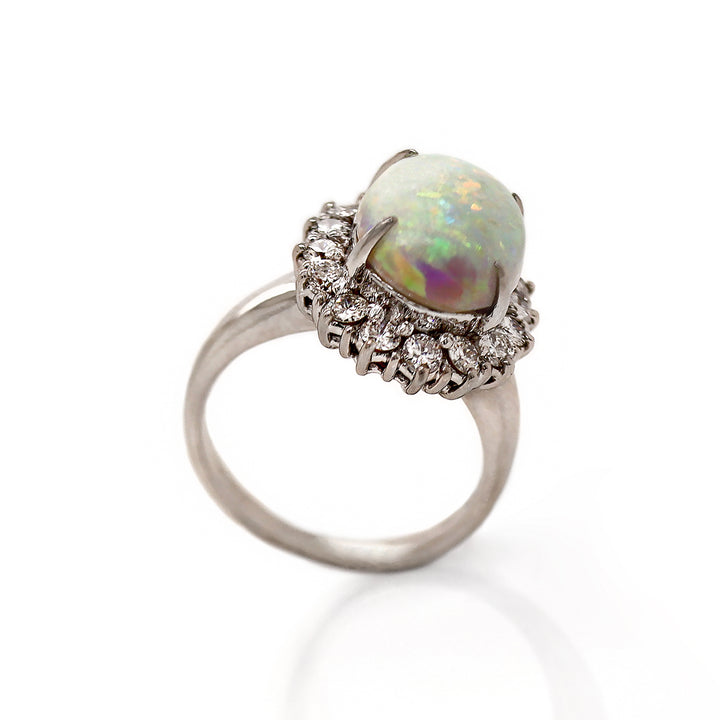 Platinum PT900 Australian Opal And Diamond Dress Ring