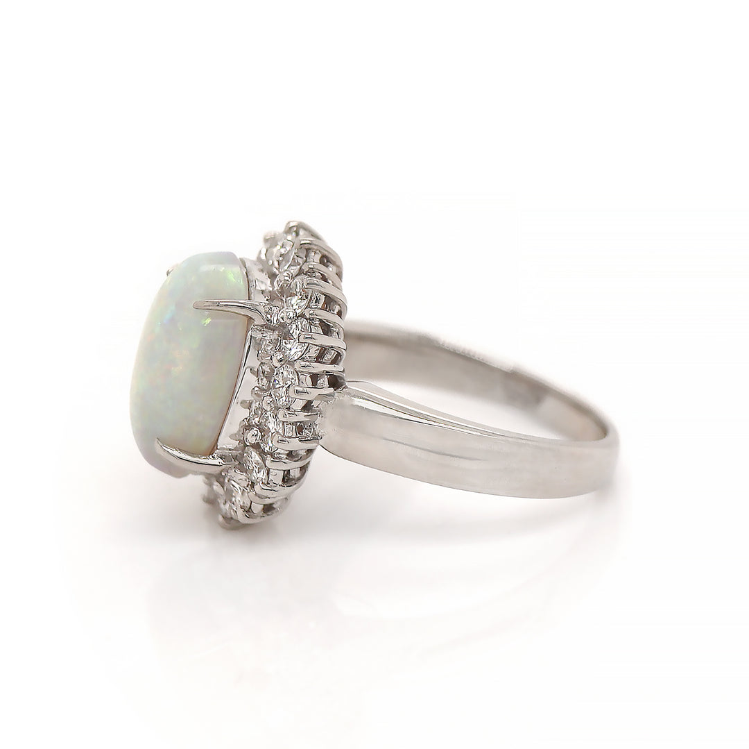 Platinum PT900 Australian Opal And Diamond Dress Ring