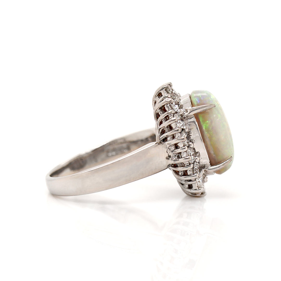 Platinum PT900 Australian Opal And Diamond Dress Ring