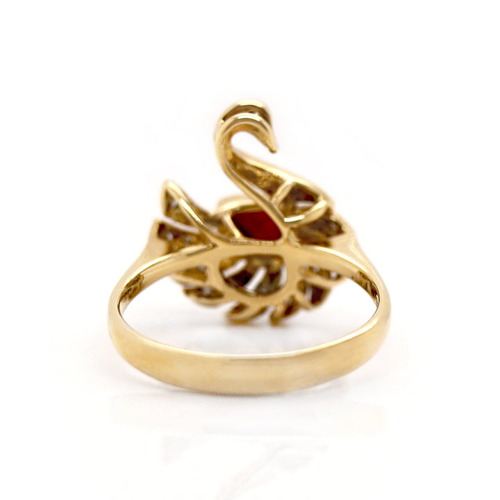 18CT Yellow Gold Ruby & Diamond Swan Ring