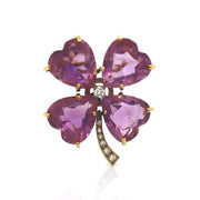 14CT Yellow And White Gold Amethyst And Diamond Clover Brooch