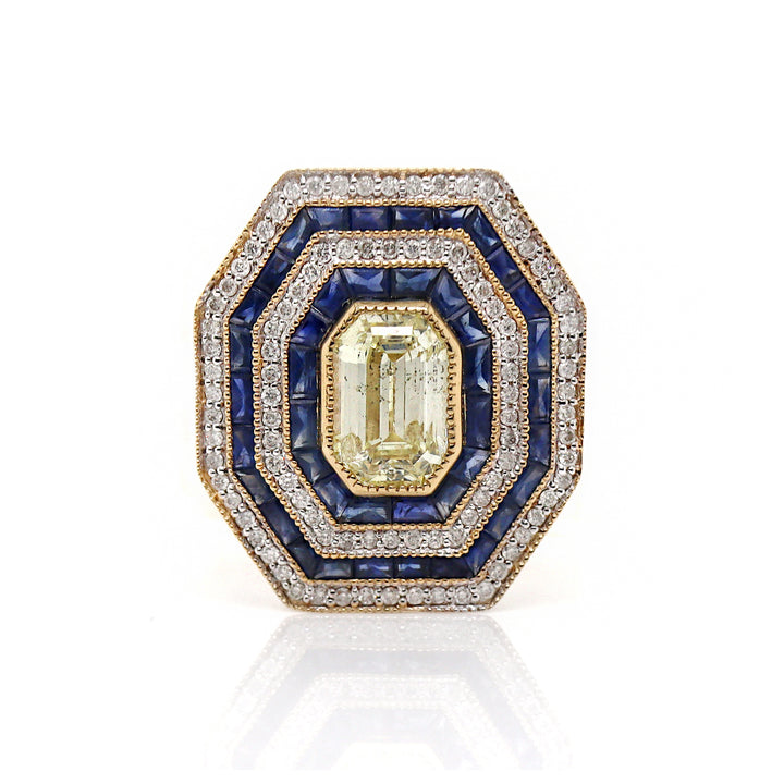 14CT Yellow Gold Sapphire And Diamond Cocktail Ring