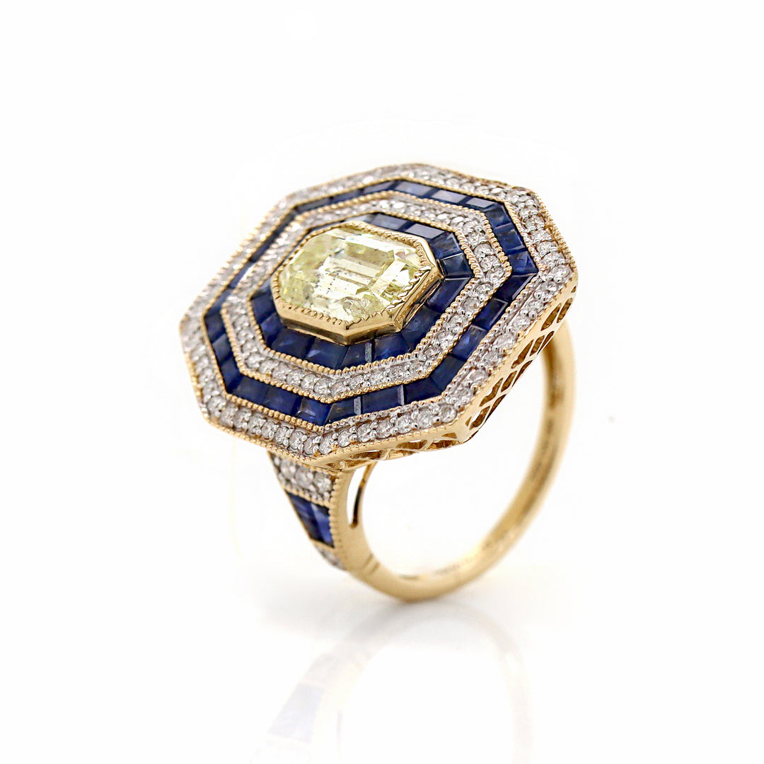 14CT Yellow Gold Sapphire And Diamond Cocktail Ring