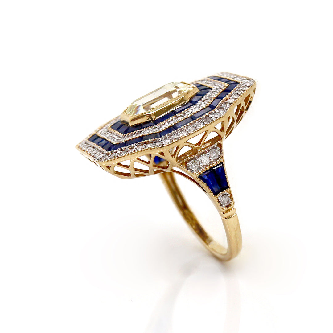 14CT Yellow Gold Sapphire And Diamond Cocktail Ring