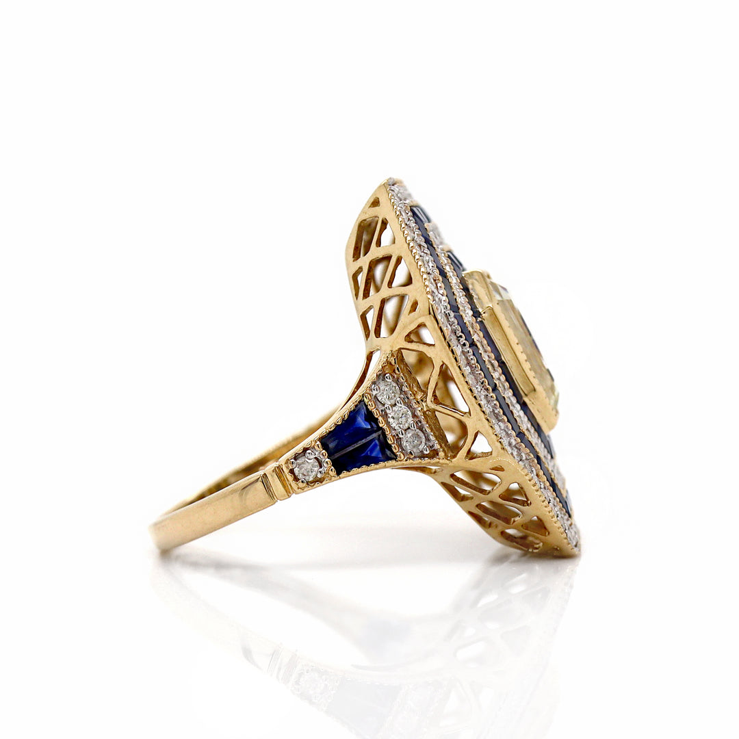 14CT Yellow Gold Sapphire And Diamond Cocktail Ring