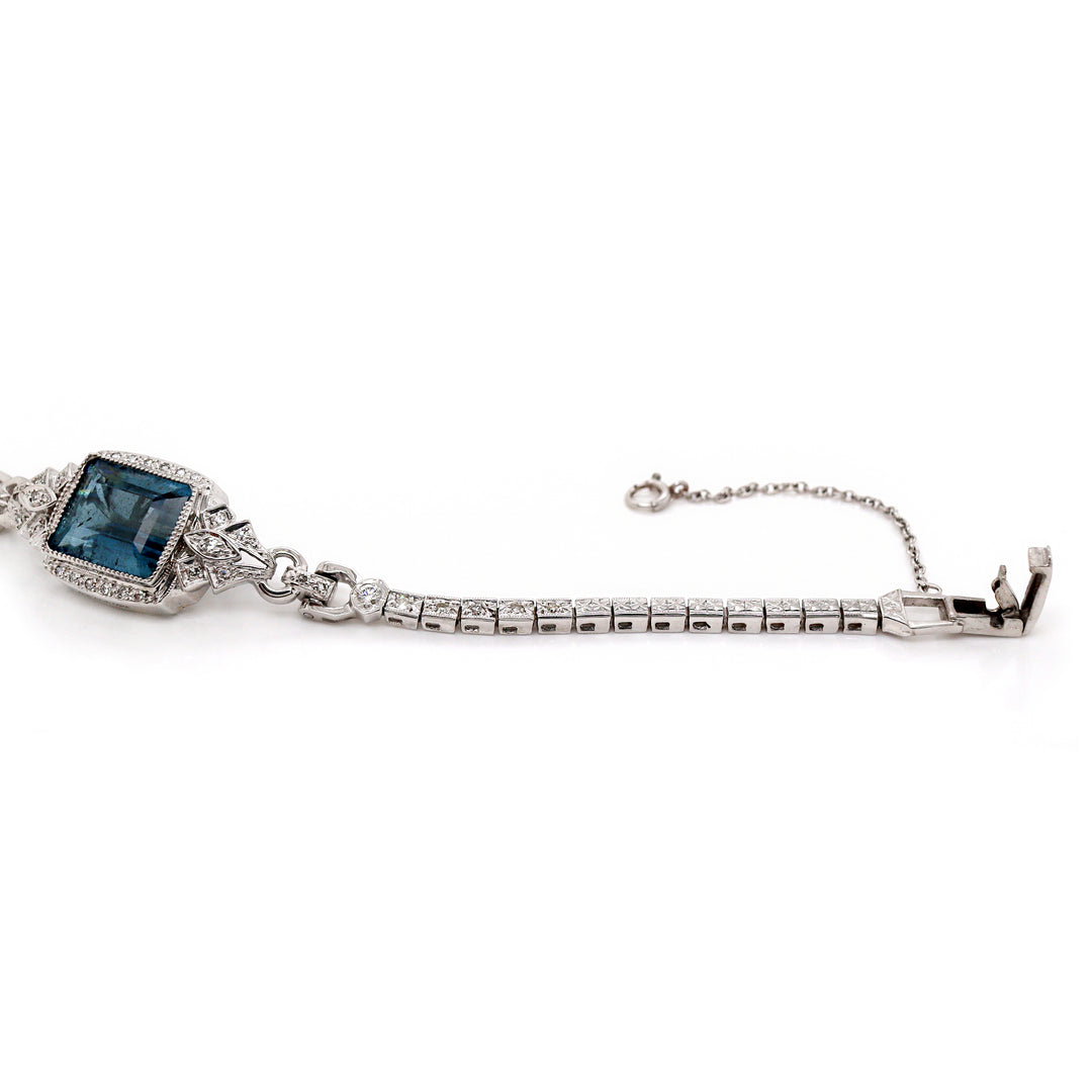 14CT White Gold Aquamarine And Diamond Bracelet