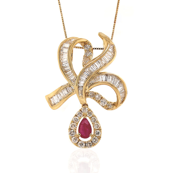 18CT Yellow Gold Ruby And Diamond Pendant With Necklace