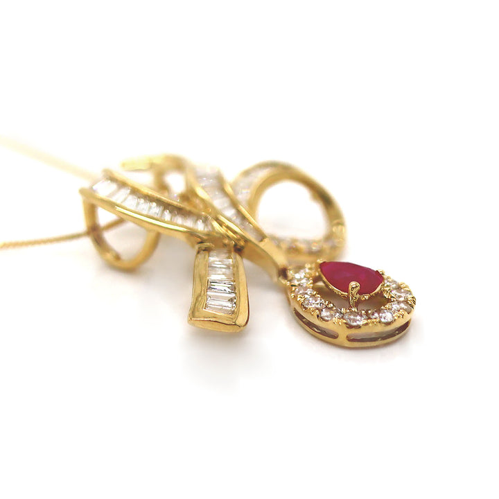 18CT Yellow Gold Ruby And Diamond Pendant With Necklace