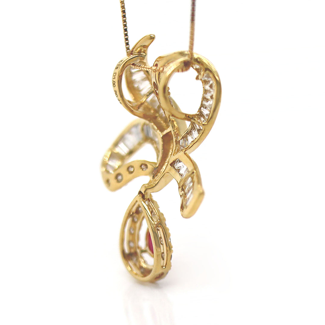 18CT Yellow Gold Ruby And Diamond Pendant With Necklace