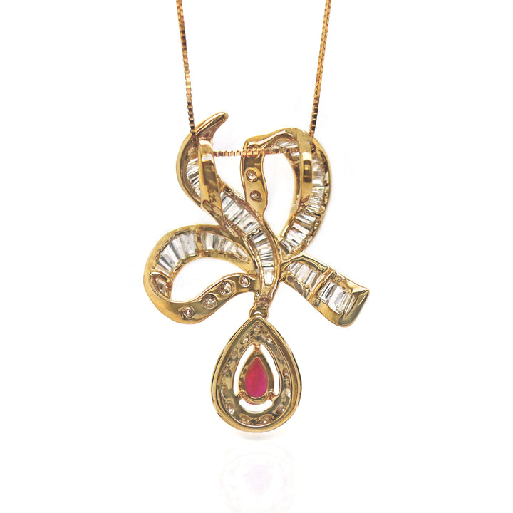 18CT Yellow Gold Ruby And Diamond Pendant With Necklace