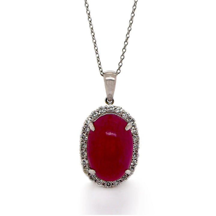 Platinum Myanmar Ruby And Diamond Pendant With Necklace